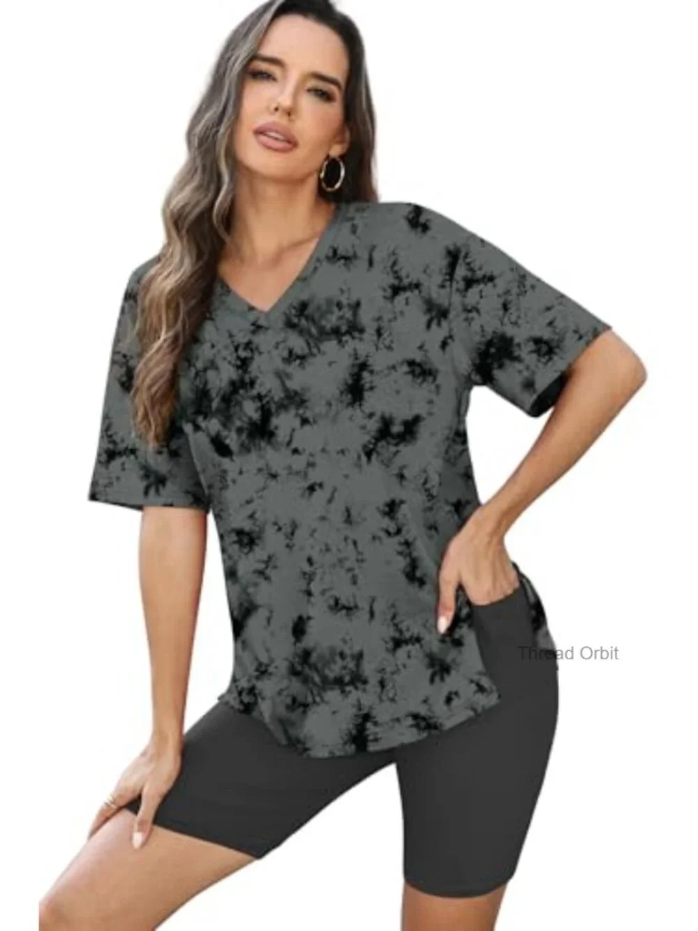 Womens Lounge Set Oversized Tshirt Biker Shorts 95% Polyester 5% Spandex 2